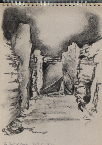 Charcoal sketch in the Tomb of the Eagles.