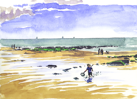 Watercolour sketch, Day at the beach, Exmouth