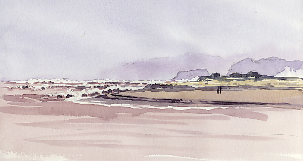 Watercolour sketch, Waves driving onto Dawlish Warren.