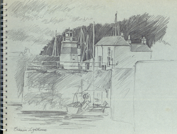 Pencil sketch of Crinan Canal & Lighthouse