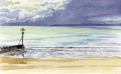 Watercolour sketch looking out to sea at Exmouth