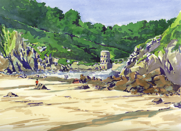 Watercolour painting of Petit Bot Bay