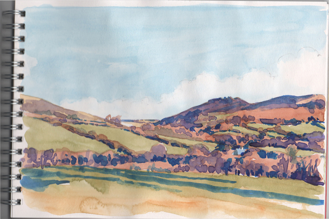Watercolour sketch of Honeybag Tor.