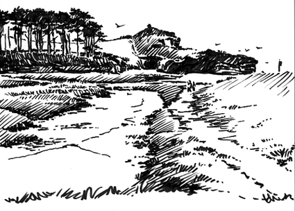 Pen sketch, 'Back at Budleigh.'