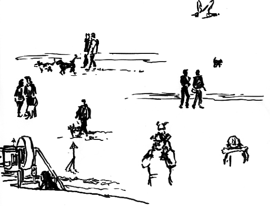 Pen sketches of People on Exmouth seafront