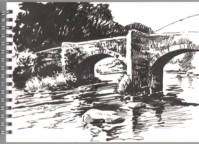 Pen sketch of Fingle Bridge