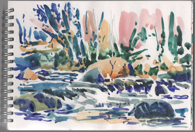 Watercolour sketch of the River Teign