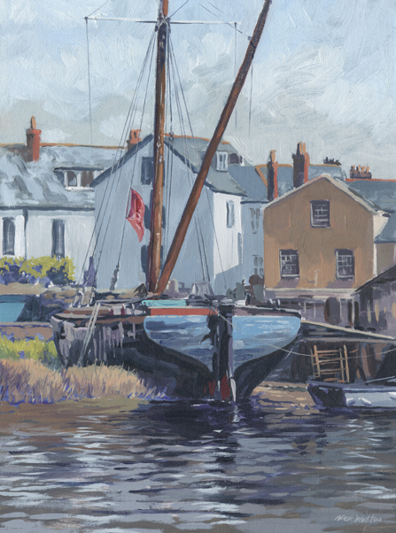 Oil painting of the Sailing Barge 'Vigilant' at Topsham Quay.