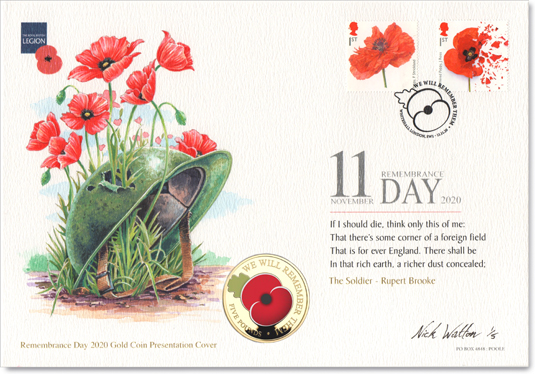 Painted First Day Cover for the 80th Anniversary of the Battle of Britain, with six stamps and coin.